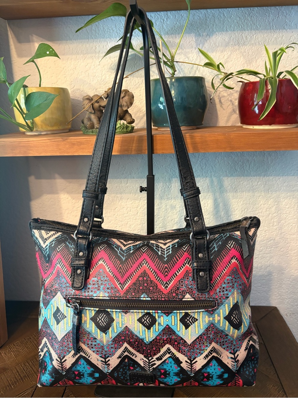 The Sak Multicolor Chevron Shoulder Bag in Pink, Teal & Black